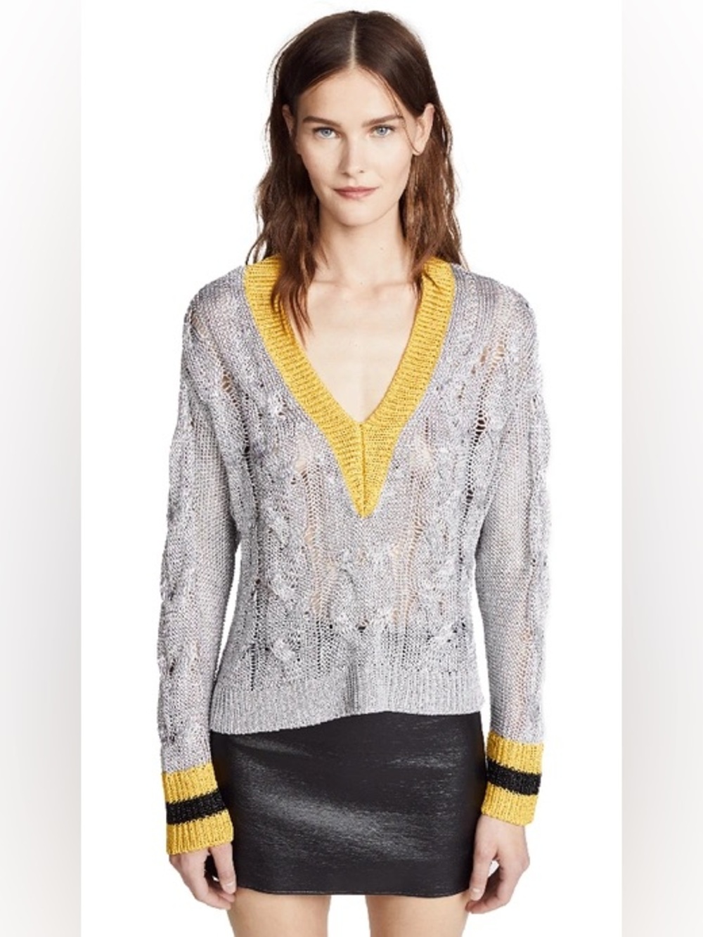 Rag & Bone, Emma Cropped Silver / Metallic V-Neck Sweater, Size XS
